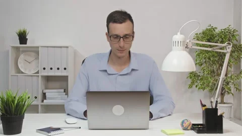 Man Working From office using laptop Stock Footage 152296500