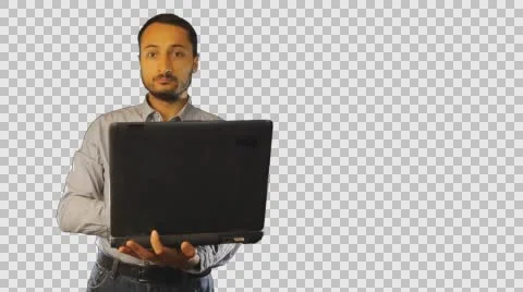 A man working on the old computer alpha channel Stock Footage 58162338