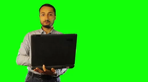 Man working on the old computer  Green Screen Stock Footage 58162377