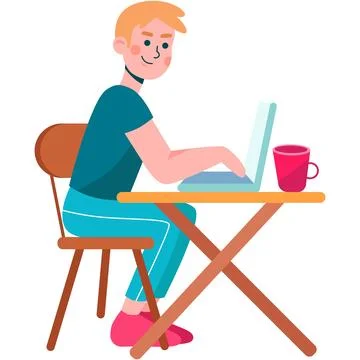 Man working online on laptop computer vector scene Stock Illustration