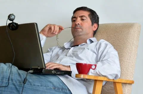 Man working or learning from home 스톡 사진