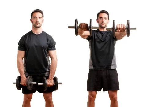 Man working out with dumbbels Stock Photos