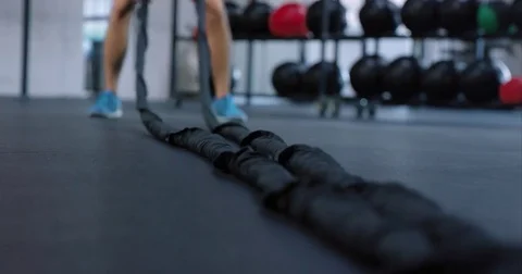 Man Working Out With The Heavy Ropes Stock Footage 75038007