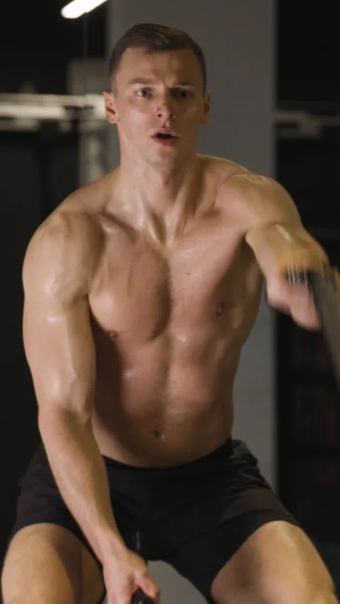 Man working out with ropes Stock Footage 226538204