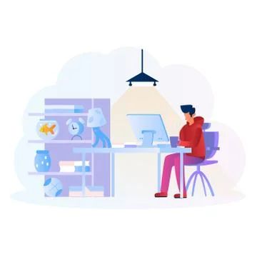 Man working in pc, Working from home concept illustration Stock Illustration