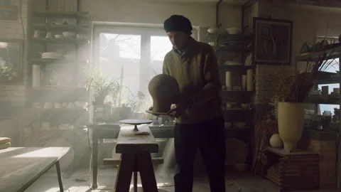 Man Is Working Pottery Studio Stock Footage 164419462