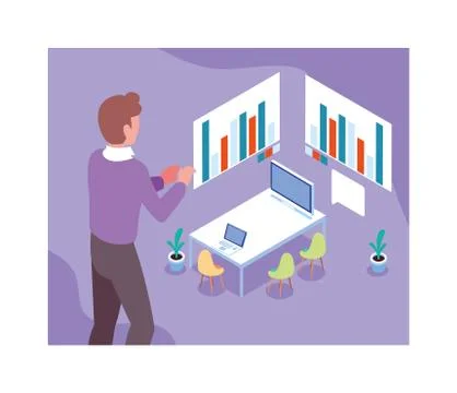 Man working on a project, work office Stock Illustration