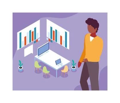 Man working on a project, work office Stock Illustration