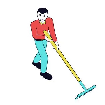 A man is working with a rake in isometry. Stock Illustration