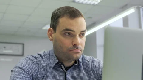 Man Working In. Remote Working With Camera Chatting Colleagues Internet Stock Footage 132999849