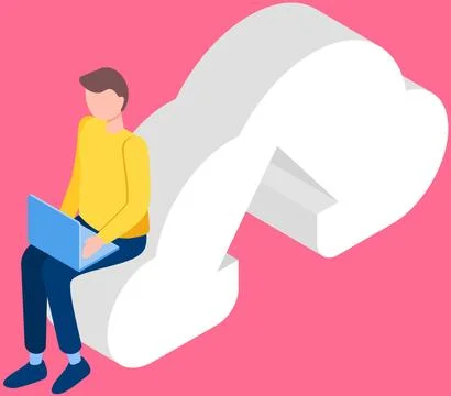 Man working remotely with computer, freelancer using virtual cloud storage Stock Illustration