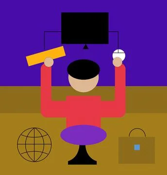 Man working remotely on computer online Illustrazione stock