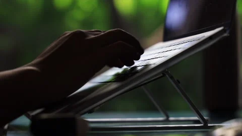 Man working remotely during the lockdown. Hands typing close up video Stock Footage 158355974