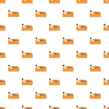 Man working remotely at home on sofa pattern Illustrazione stock