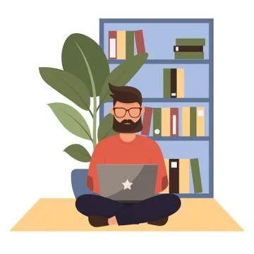 Man working remotely from home. Vector illustration. Stock Illustration