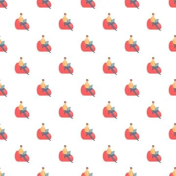 Man working remotely on laptop seamless pattern Stock Illustration