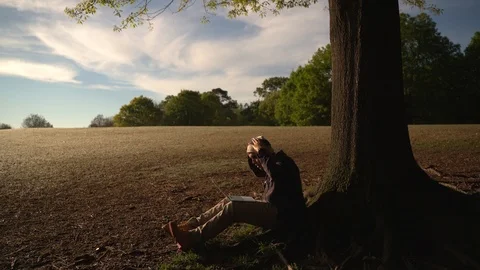 Man Working Remotely In The Park Using Laptop - 90 Video stock 106274116