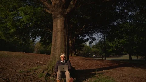 Man Working Remotely In The Park Using Laptop - 94 Stock Footage 106274161