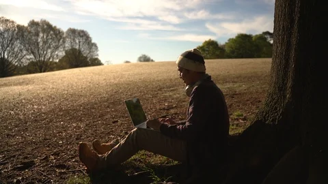 Man Working Remotely In The Park Using Laptop - 97 Video stock 106274214