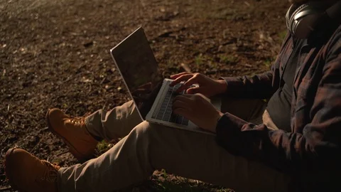 Man Working Remotely In The Park Using Laptop - 98 Video stock 106274228