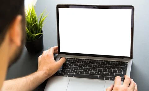 Man working with responsive web design screen laptop Stock Photos