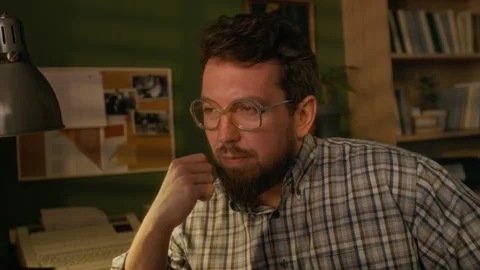 Man Working on Retro Desktop PC at Home and Waiting for Program to Execute Video stock 327234703