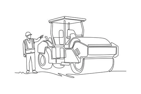 Man working as a road roller operator in safety gear pointing Stock Illustration