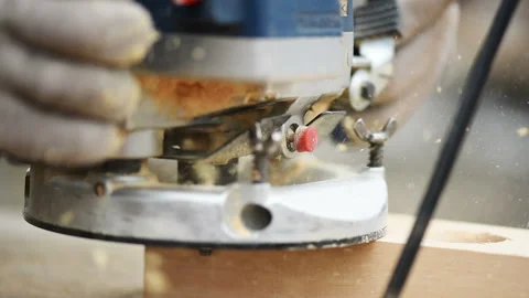 Man working with a router - slow motion close up Stock Footage 89255149