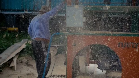 A man working at the sawmill. slow motion Stock Footage 81328308