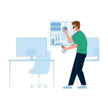 Man working on server wiring network maintenance 스톡 일러스트