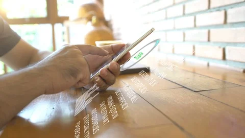 Man working with smartphone in cafe. Stock Footage 112911242