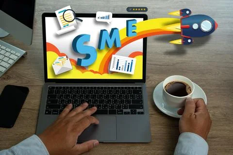 Man working SME or Small and medium-sized business commerce office online s.. Stock Photos