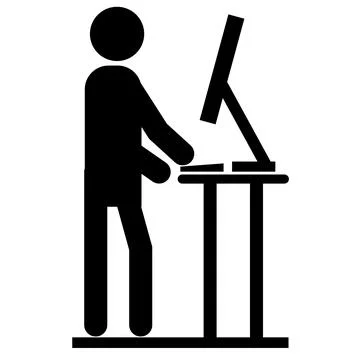 Man working at standing desk icon. Man working at the office on the computer Stock Illustration