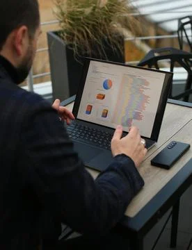 Man working with statistics on laptop 库存照片