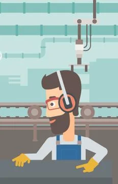 Man working on steel-rolling mill. Stock Illustration