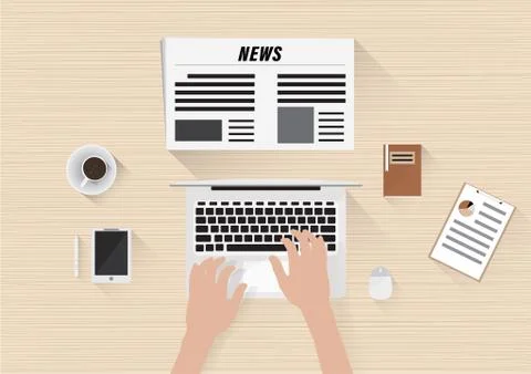 A man working on table and technology gadgets,Remote working concept Stock Illustration
