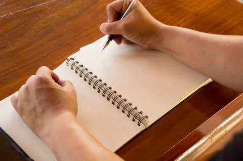 Man working table book pen booklet concept Foto stock
