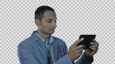 Man working with tablet Alpha channel Stock Footage 56370756