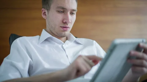 Man Is Working On The Tablet Stock Footage 36197738