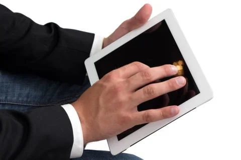 Man working on a tablet pc Foto stock