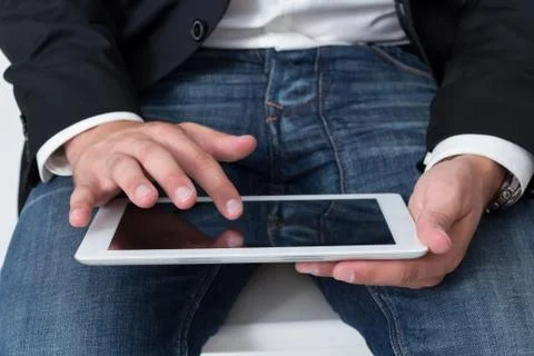 Man working on a tablet pc Stock Photos