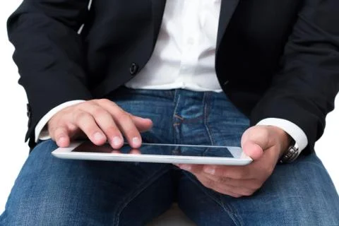 Man working on a tablet pc Stock Photos
