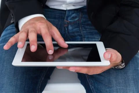 Man working on a tablet pc Foto stock