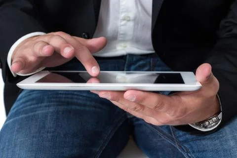 Man working on a tablet pc Stock-Fotos