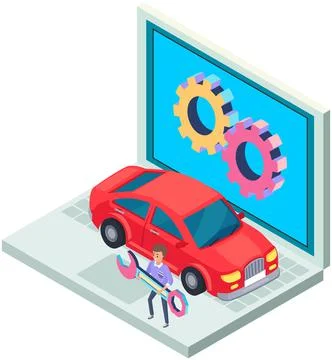 Man working with technologies for vehicle diagnostics. Auto repair and イラスト素材