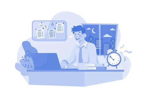Man Working Till Late Hours Stock Illustration