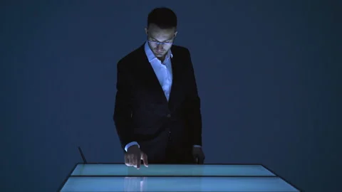 The man working with a touchscreen display Stock Footage 100563440