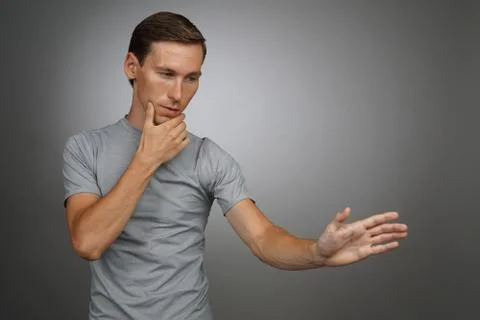 Man working with transparent virtual interface screen Stock Photos
