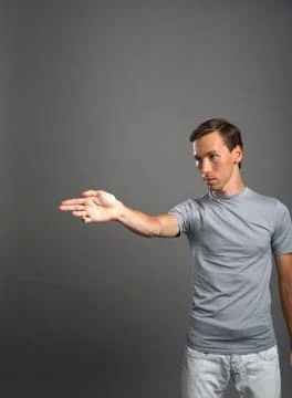 Man working with transparent virtual interface screen Stock Photos