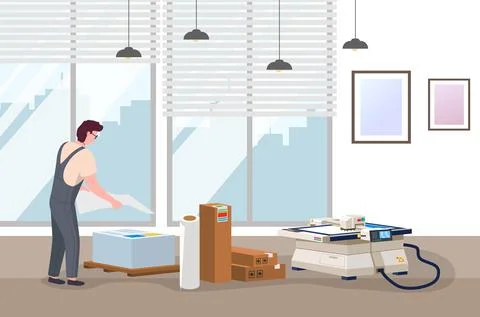 Man working in typography at print to printer. male character stacks printed 스톡 일러스트